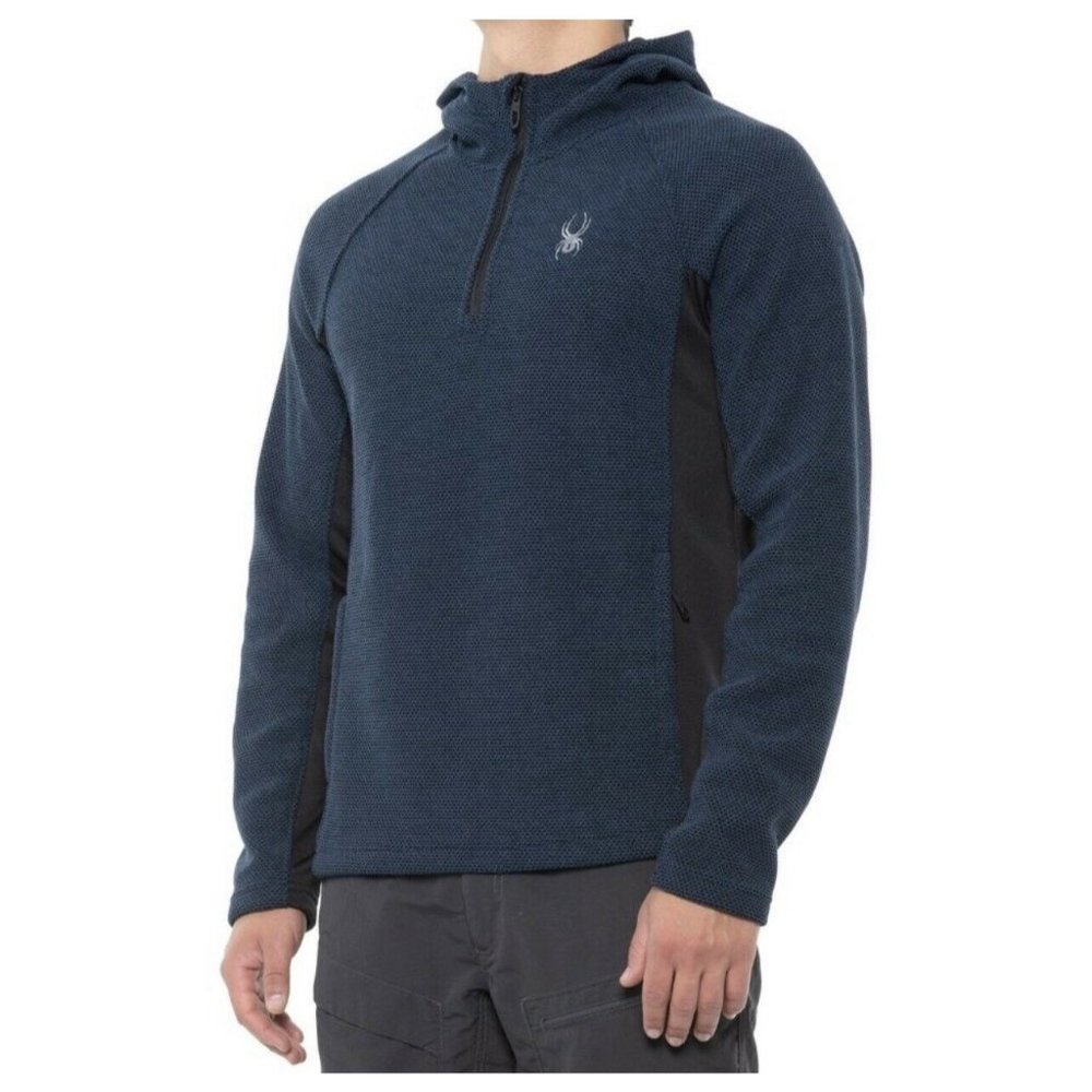 Spyder Frontier 1/4 Zip Hoodie Mens Size Small Fleece Lined blue BNWT SPFED153
